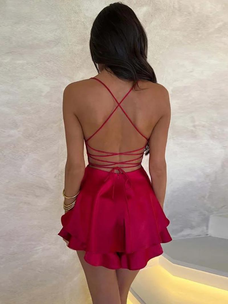 LISA | SNATCHED SATIN LACE UP MINI DRESS