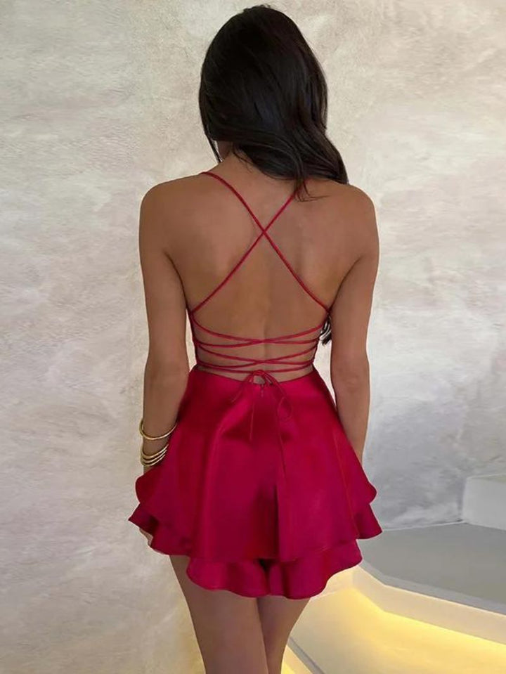 LISA | SNATCHED SATIN LACE UP MINI DRESS