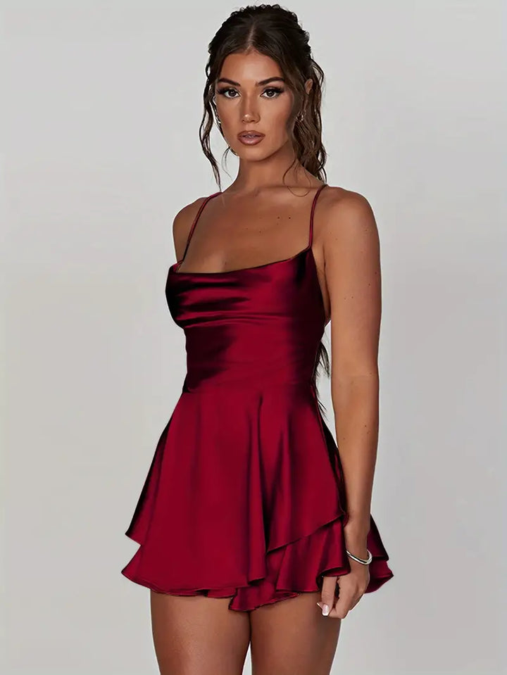 LISA | SNATCHED SATIN LACE UP MINI DRESS